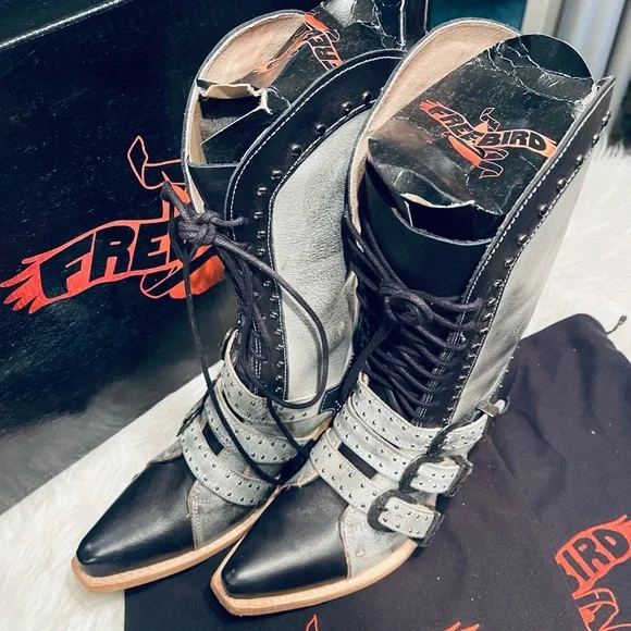 Freebird by Steven Winnie Ice Leather Mid Calf Heeled Boots - Picture 11 of 15